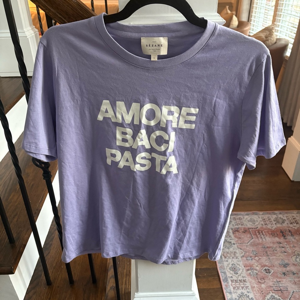 Sezane Amore Baci Pasta T-shirt Lilac Large - Picture 3 of 6